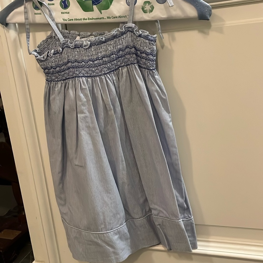 Light blue and white pinstriped dress
